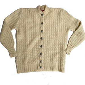 Vintage Spinnerin Womens Cream Cardigan Button Up Sweater 100% Virgin Wool Size